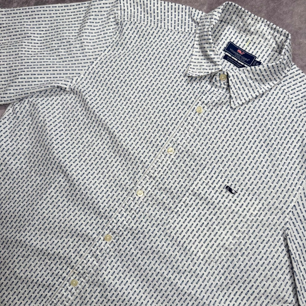 Vineyard Vines Mens XL Classic Fit Short Sleeve Lighthouse Print Shirt White